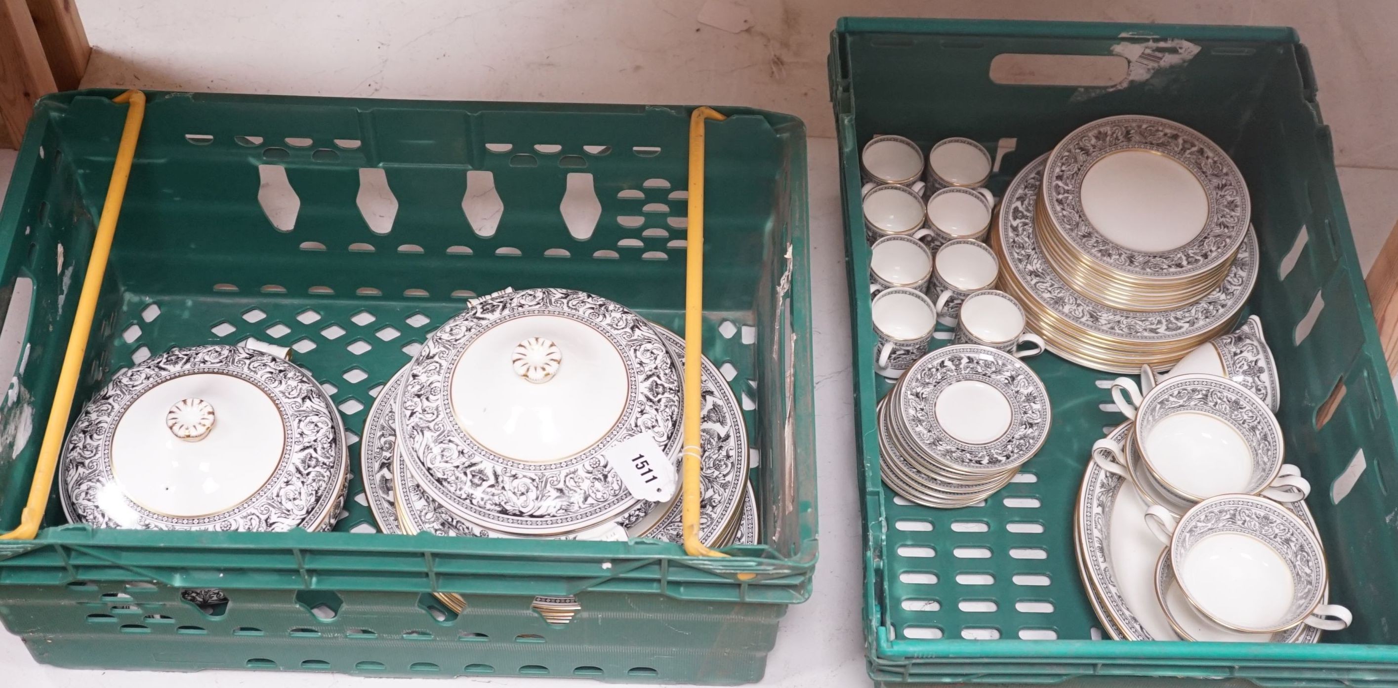 A Wedgwood 'Florentine' black part dinner and coffee service